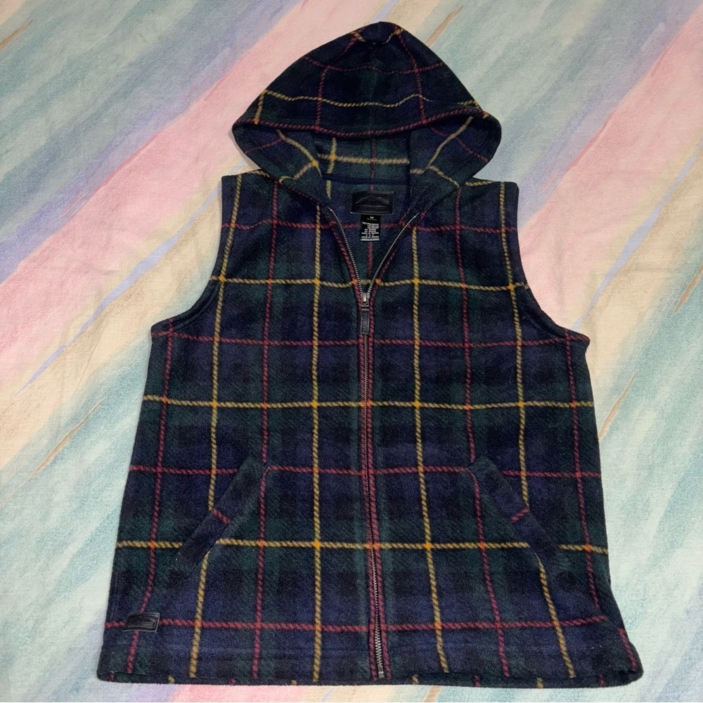 Lauren Ralph Lauren Plaid Fleece Hoodie Vest Original Ski Outfitters  Medium